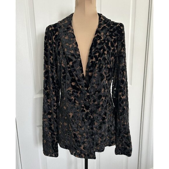 Guess $138 Women's Lisa Leopard Velour Evening Blazer Brown/Black Size 6 - Picture 1 of 9